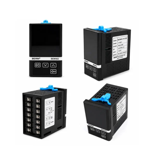 BEM402 Digital Temperature Controller – Multiple Views BEM402 rəqəmsal temperatur kontrolleri – müxtəlif görünüşlər