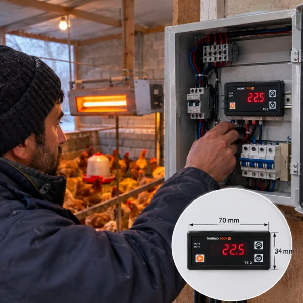 ThermoTech TS-2-22 temperatur nəzarətçisi toyuq fermasında quraşdırılıb